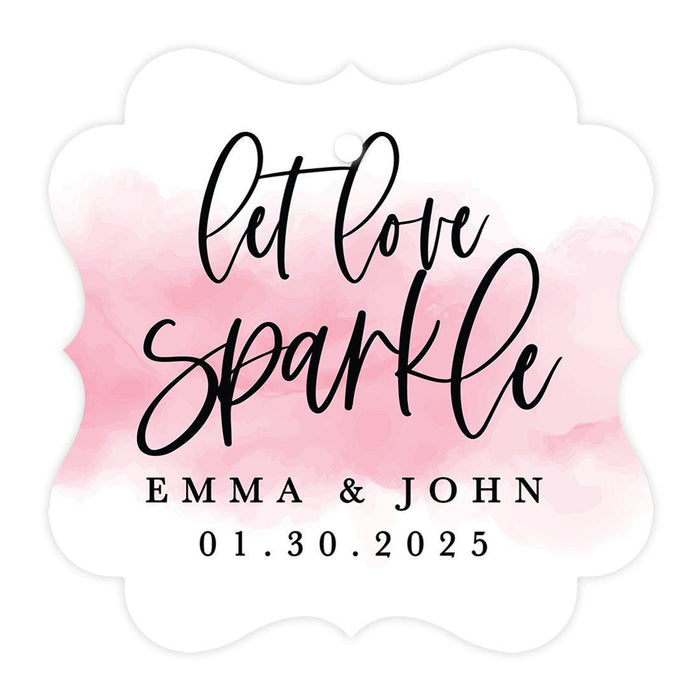 Custom Fancy Frame Let Love Sparkle Paper Tags, Hang Tags For Wedding Sparklers, Design 1-Set of 96-Andaz Press-Pink Brushed Watercolor-