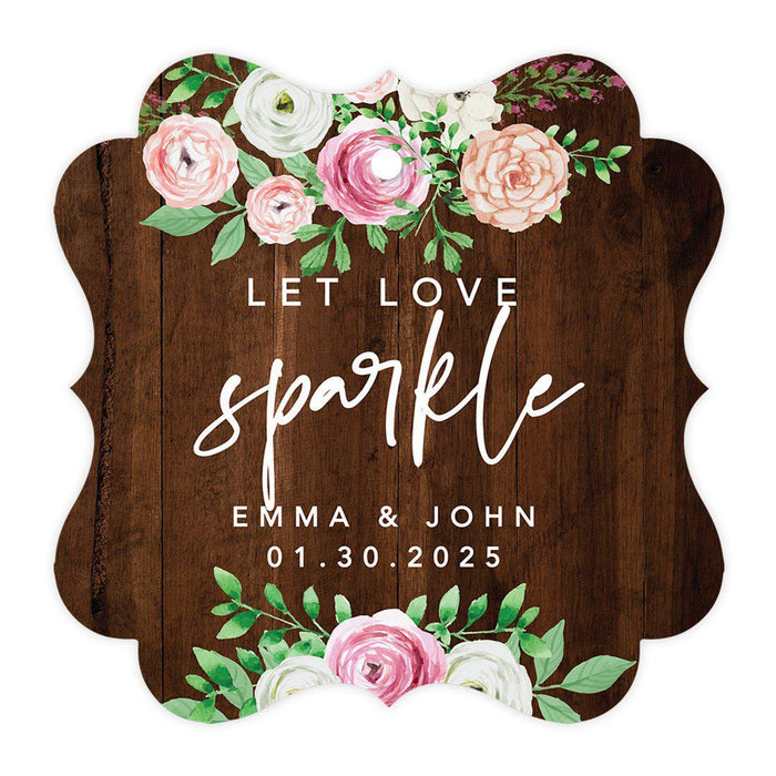 Custom Fancy Frame Let Love Sparkle Paper Tags, Hang Tags For Wedding Sparklers, Design 1-Set of 96-Andaz Press-Rustic Florals-
