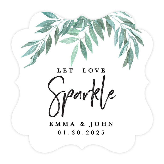 Custom Fancy Frame Let Love Sparkle Paper Tags, Hang Tags For Wedding Sparklers, Design 1-Set of 96-Andaz Press-Watercolor Tropical Leaves-