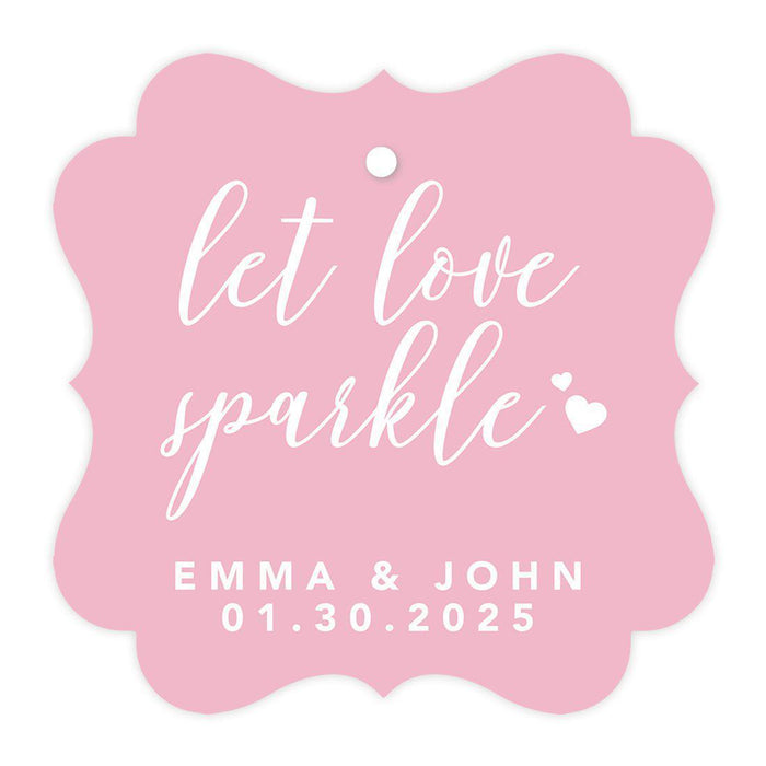 Custom Fancy Frame Let Love Sparkle Paper Tags, Hang Tags For Wedding Sparklers, Design 2-Set of 96-Andaz Press-Blush Pink-