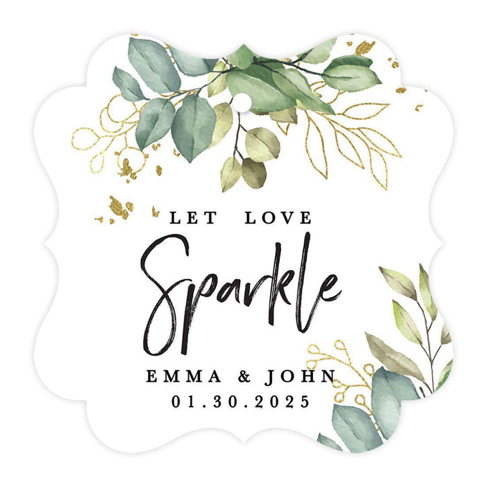 Custom Fancy Frame Let Love Sparkle Paper Tags, Hang Tags For Wedding Sparklers, Design 2-Set of 96-Andaz Press-Gold and Greenery-