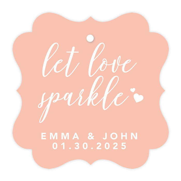 Custom Fancy Frame Let Love Sparkle Paper Tags, Hang Tags For Wedding Sparklers, Design 2-Set of 96-Andaz Press-Peach Champagne-