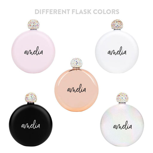 Custom Flask for Women Custom 5oz Stainless Steel Flask with Rhinestone Lid Cap-Set of 1-Andaz Press-Modern Custom Name-