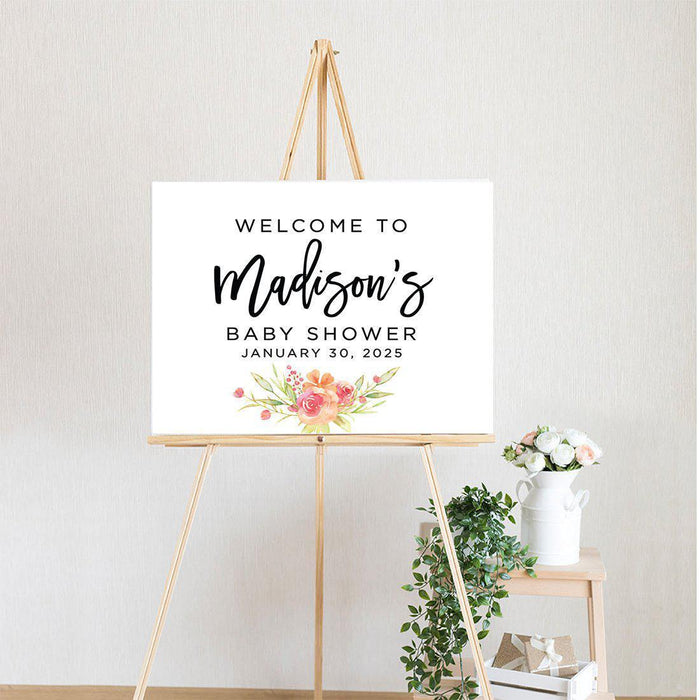 Custom Floral Baby Shower Canvas Welcome Signs-Set of 1-Andaz Press-Minimal Navy and Baby Blue Roses-