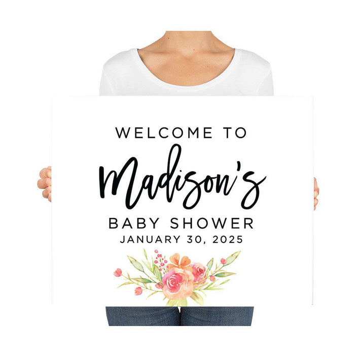 Custom Floral Baby Shower Canvas Welcome Signs-Set of 1-Andaz Press-Minimal Navy and Baby Blue Roses-