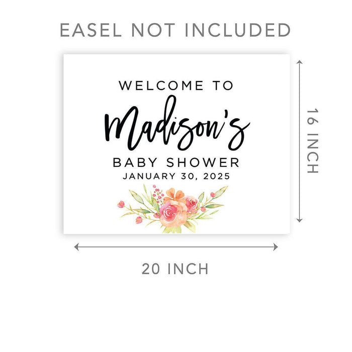 Custom Floral Baby Shower Canvas Welcome Signs-Set of 1-Andaz Press-Minimal Navy and Baby Blue Roses-