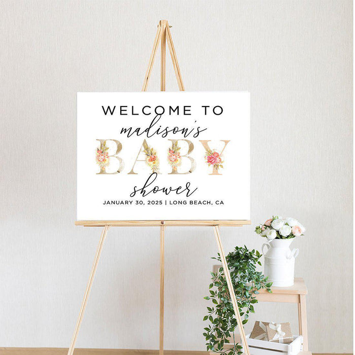 Custom Floral Baby Shower Canvas Welcome Signs-Set of 1-Andaz Press-Minimal Navy and Baby Blue Roses-