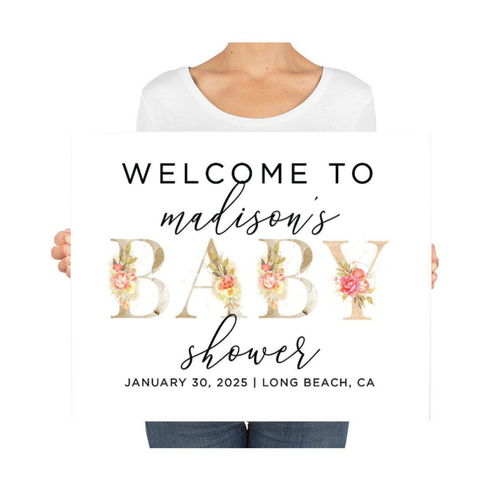 Custom Floral Baby Shower Canvas Welcome Signs-Set of 1-Andaz Press-Minimal Navy and Baby Blue Roses-