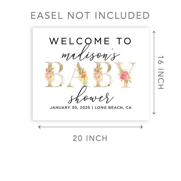 Custom Floral Baby Shower Canvas Welcome Signs-Set of 1-Andaz Press-Minimal Navy and Baby Blue Roses-