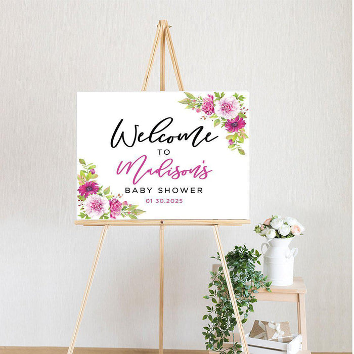 Custom Floral Baby Shower Canvas Welcome Signs-Set of 1-Andaz Press-Minimal Navy and Baby Blue Roses-