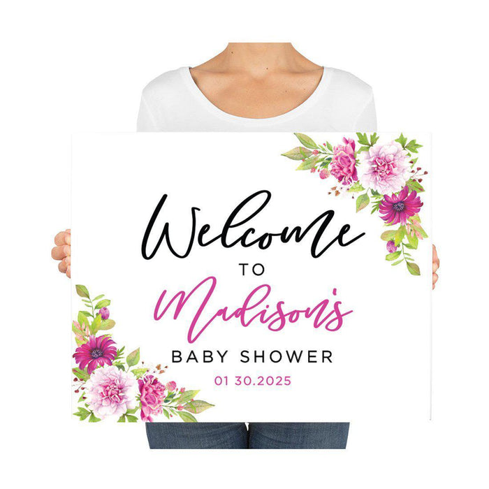 Custom Floral Baby Shower Canvas Welcome Signs-Set of 1-Andaz Press-Minimal Navy and Baby Blue Roses-