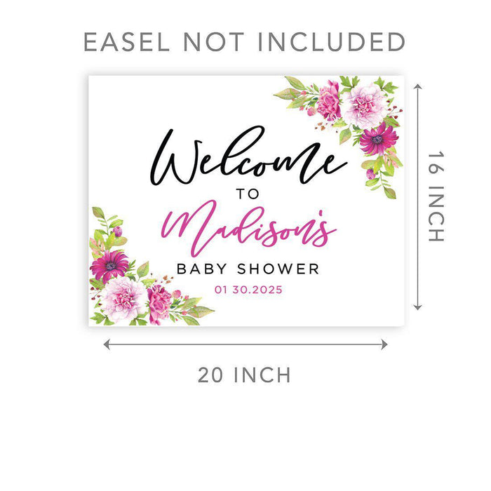 Custom Floral Baby Shower Canvas Welcome Signs-Set of 1-Andaz Press-Minimal Navy and Baby Blue Roses-