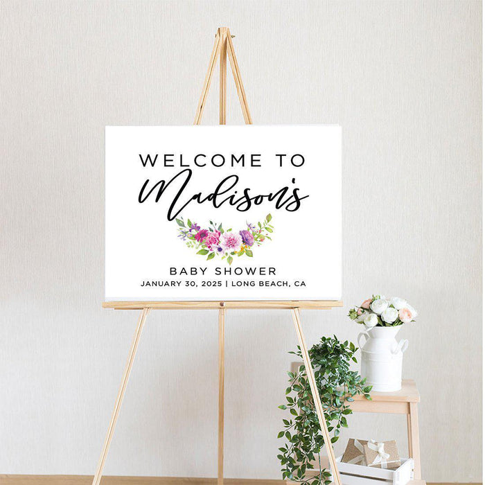 Custom Floral Baby Shower Canvas Welcome Signs-Set of 1-Andaz Press-Minimal Navy and Baby Blue Roses-