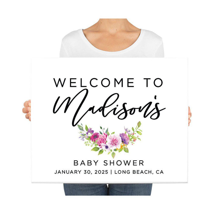 Custom Floral Baby Shower Canvas Welcome Signs-Set of 1-Andaz Press-Minimal Navy and Baby Blue Roses-