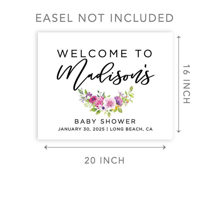 Custom Floral Baby Shower Canvas Welcome Signs-Set of 1-Andaz Press-Minimal Navy and Baby Blue Roses-