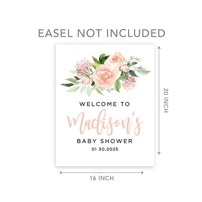 Custom Floral Baby Shower Canvas Welcome Signs-Set of 1-Andaz Press-Minimal Navy and Baby Blue Roses-