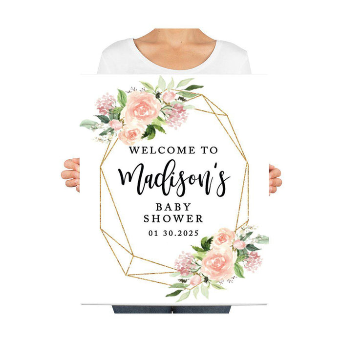 Custom Floral Baby Shower Canvas Welcome Signs-Set of 1-Andaz Press-Minimal Navy and Baby Blue Roses-