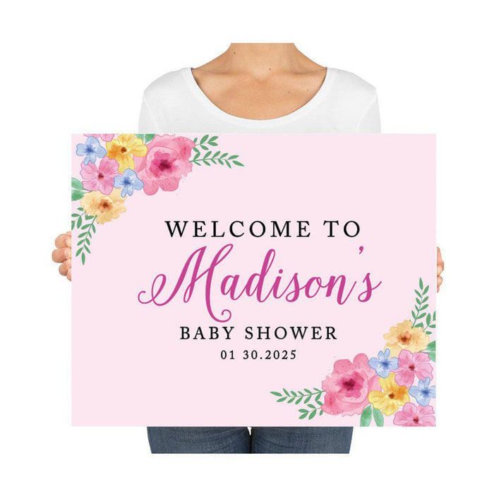 Custom Floral Baby Shower Canvas Welcome Signs-Set of 1-Andaz Press-Minimal Navy and Baby Blue Roses-