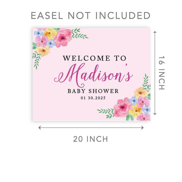 Custom Floral Baby Shower Canvas Welcome Signs-Set of 1-Andaz Press-Minimal Navy and Baby Blue Roses-