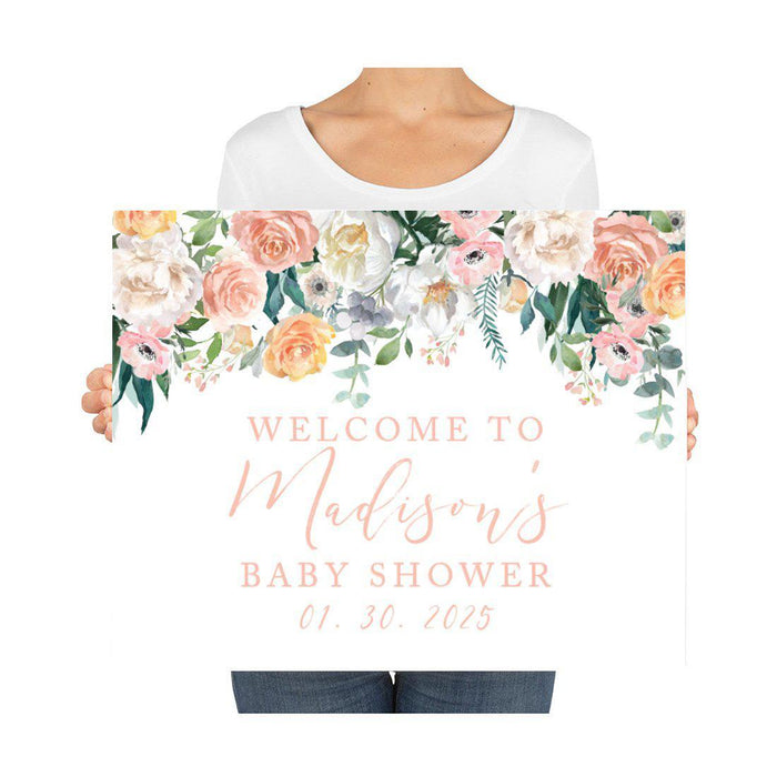 Custom Floral Baby Shower Canvas Welcome Signs-Set of 1-Andaz Press-Minimal Navy and Baby Blue Roses-