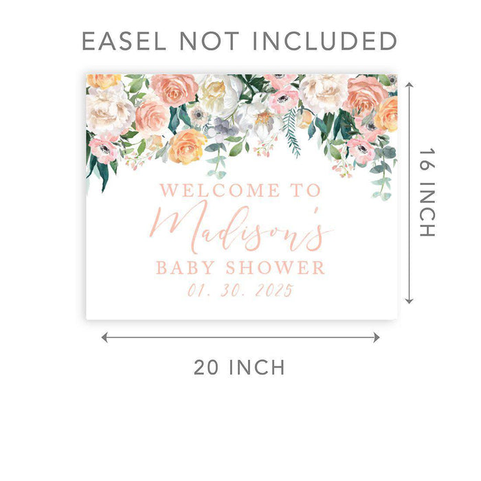 Custom Floral Baby Shower Canvas Welcome Signs-Set of 1-Andaz Press-Minimal Navy and Baby Blue Roses-