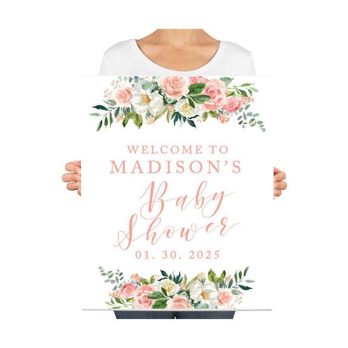 Custom Floral Baby Shower Canvas Welcome Signs-Set of 1-Andaz Press-Minimal Navy and Baby Blue Roses-