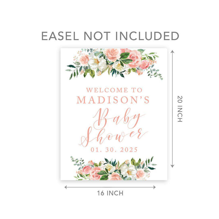 Custom Floral Baby Shower Canvas Welcome Signs-Set of 1-Andaz Press-Minimal Navy and Baby Blue Roses-