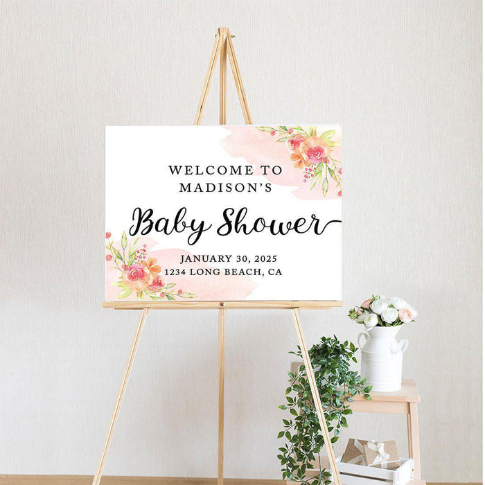 Custom Floral Baby Shower Canvas Welcome Signs-Set of 1-Andaz Press-Minimal Navy and Baby Blue Roses-