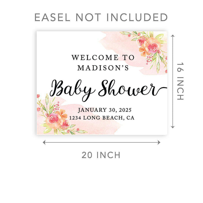 Custom Floral Baby Shower Canvas Welcome Signs-Set of 1-Andaz Press-Minimal Navy and Baby Blue Roses-