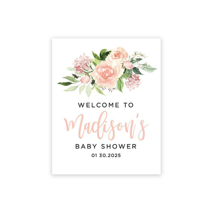 Custom Floral Baby Shower Canvas Welcome Signs-Set of 1-Andaz Press-Blush Pink Watercolor Florals-