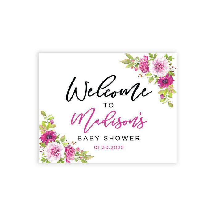 Custom Floral Baby Shower Canvas Welcome Signs-Set of 1-Andaz Press-Fuchsia Florals-