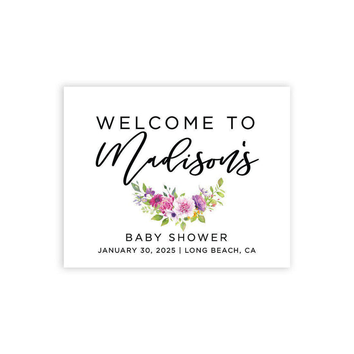 Custom Floral Baby Shower Canvas Welcome Signs-Set of 1-Andaz Press-Fuchsia Purple Florals-