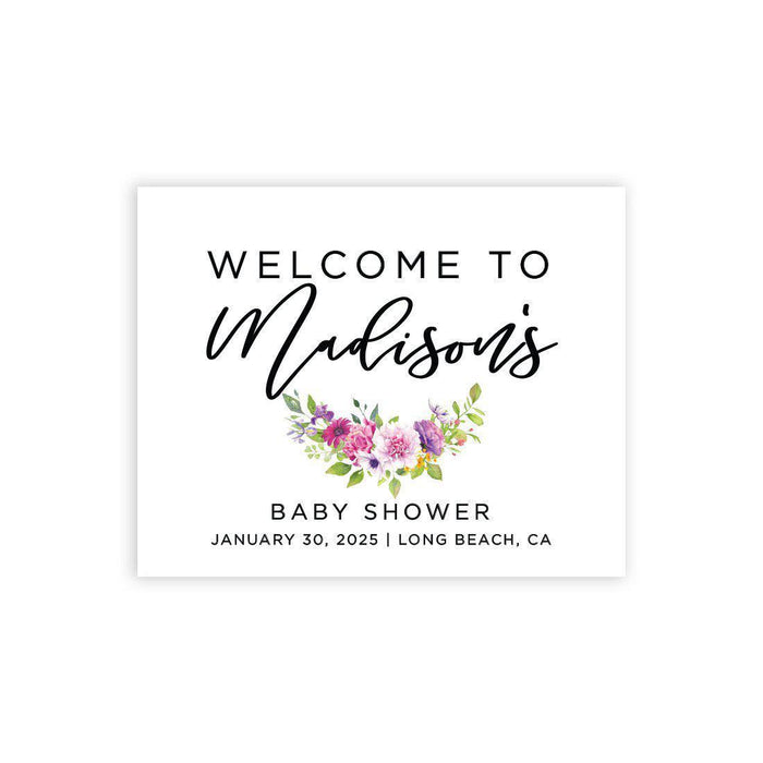 Custom Floral Baby Shower Canvas Welcome Signs-Set of 1-Andaz Press-Fuchsia Purple Florals-