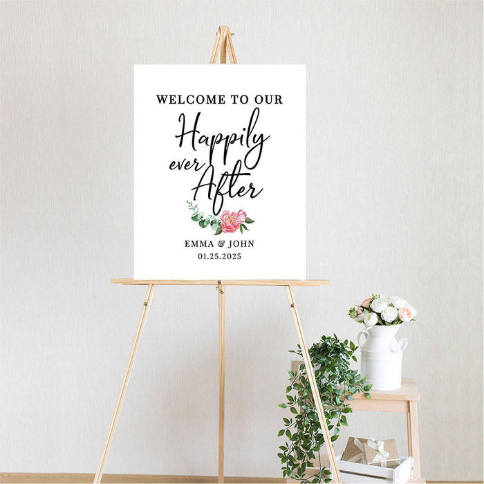 Custom Floral Canvas Wedding Guestbook Welcome Signs-Set of 1-Andaz Press-Modern Geometric Floral Hexagon Frame-