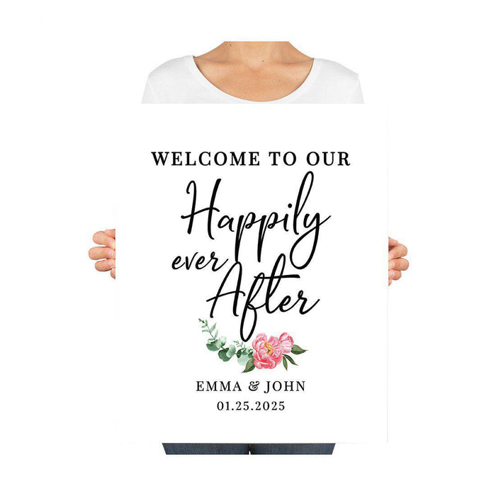 Custom Floral Canvas Wedding Guestbook Welcome Signs-Set of 1-Andaz Press-Modern Geometric Floral Hexagon Frame-