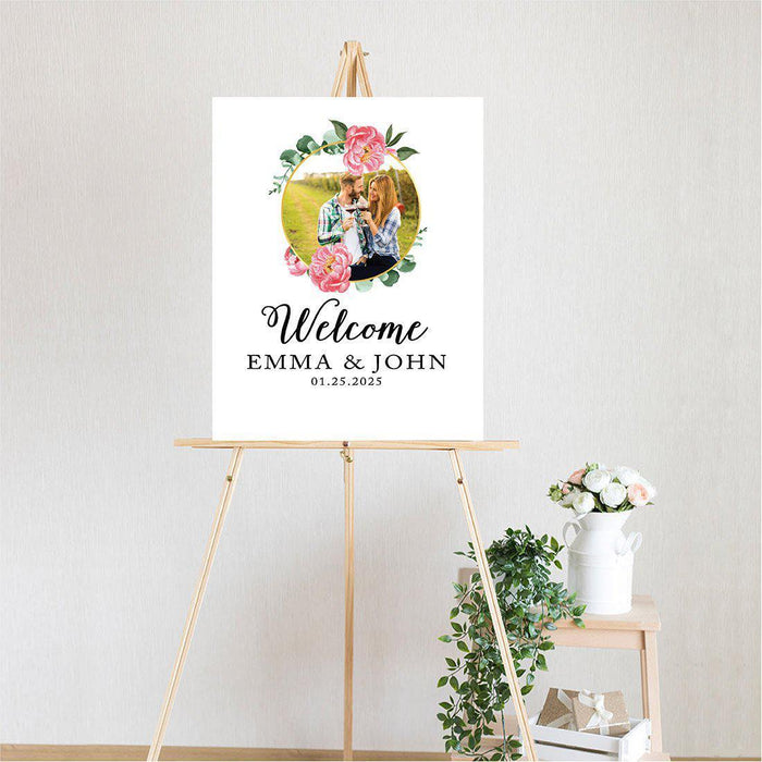 Custom Floral Canvas Wedding Guestbook Welcome Signs-Set of 1-Andaz Press-Modern Geometric Floral Hexagon Frame-