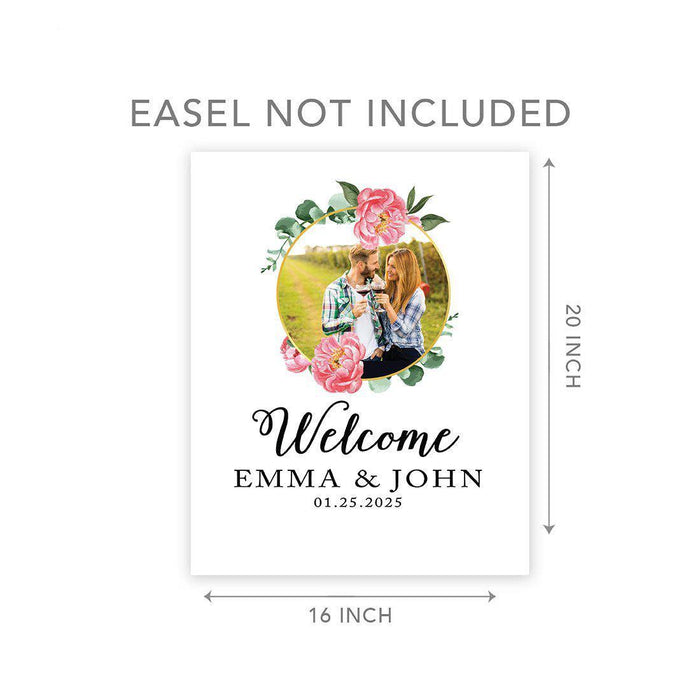 Custom Floral Canvas Wedding Guestbook Welcome Signs-Set of 1-Andaz Press-Modern Geometric Floral Hexagon Frame-
