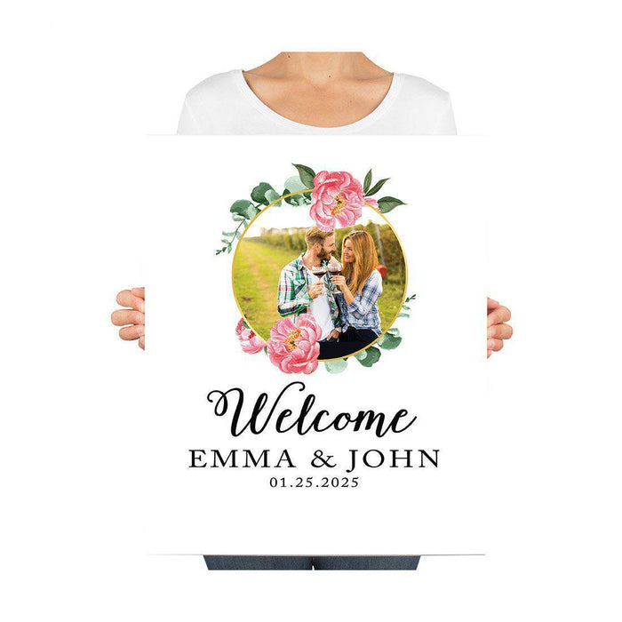 Custom Floral Canvas Wedding Guestbook Welcome Signs-Set of 1-Andaz Press-Modern Geometric Floral Hexagon Frame-