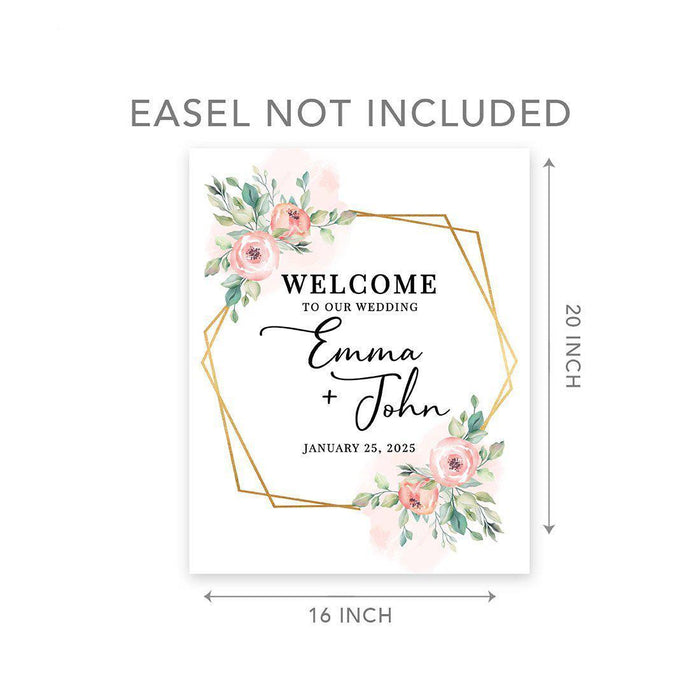 Custom Floral Canvas Wedding Guestbook Welcome Signs-Set of 1-Andaz Press-Modern Geometric Floral Hexagon Frame-