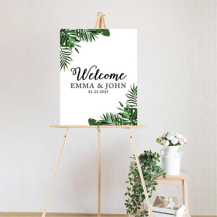 Custom Floral Canvas Wedding Guestbook Welcome Signs-Set of 1-Andaz Press-Modern Geometric Floral Hexagon Frame-