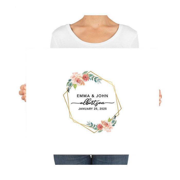 Custom Floral Canvas Wedding Guestbook Welcome Signs-Set of 1-Andaz Press-Modern Geometric Floral Hexagon Frame-