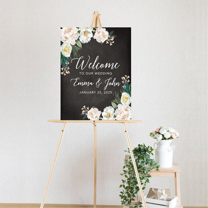 Custom Floral Canvas Wedding Guestbook Welcome Signs-Set of 1-Andaz Press-Modern Geometric Floral Hexagon Frame-