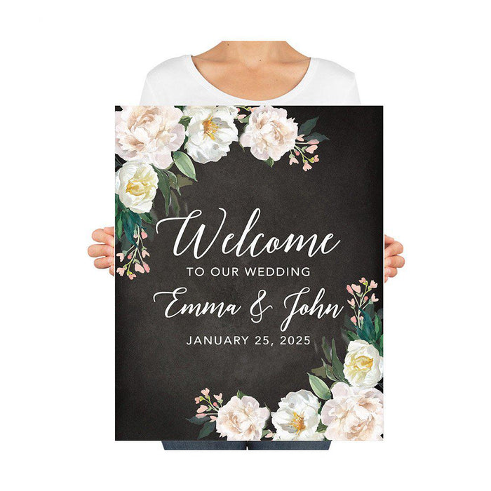 Custom Floral Canvas Wedding Guestbook Welcome Signs-Set of 1-Andaz Press-Modern Geometric Floral Hexagon Frame-