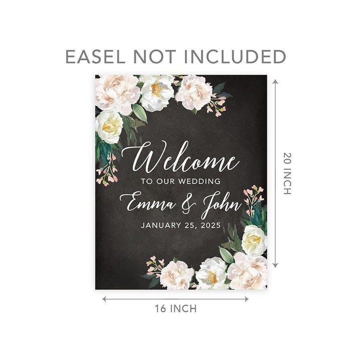Custom Floral Canvas Wedding Guestbook Welcome Signs-Set of 1-Andaz Press-Modern Geometric Floral Hexagon Frame-