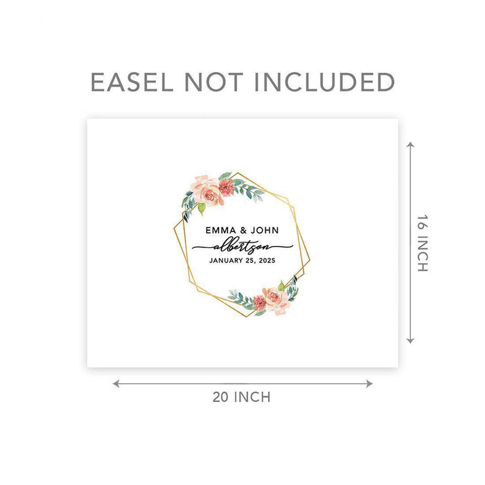 Custom Floral Canvas Wedding Guestbook Welcome Signs-Set of 1-Andaz Press-Modern Geometric Floral Hexagon Frame-