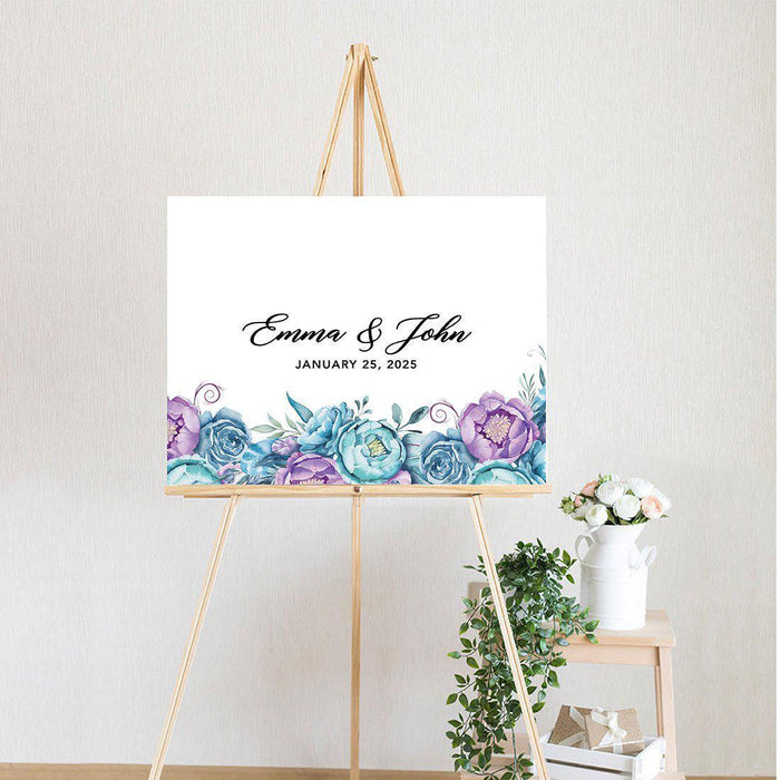 Custom Floral Canvas Wedding Guestbook Welcome Signs-Set of 1-Andaz Press-Modern Geometric Floral Hexagon Frame-
