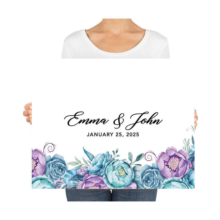 Custom Floral Canvas Wedding Guestbook Welcome Signs-Set of 1-Andaz Press-Modern Geometric Floral Hexagon Frame-