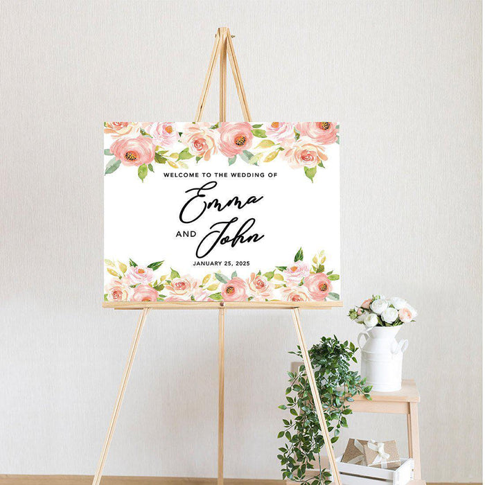 Custom Floral Canvas Wedding Guestbook Welcome Signs-Set of 1-Andaz Press-Modern Geometric Floral Hexagon Frame-