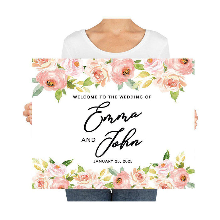 Custom Floral Canvas Wedding Guestbook Welcome Signs-Set of 1-Andaz Press-Modern Geometric Floral Hexagon Frame-