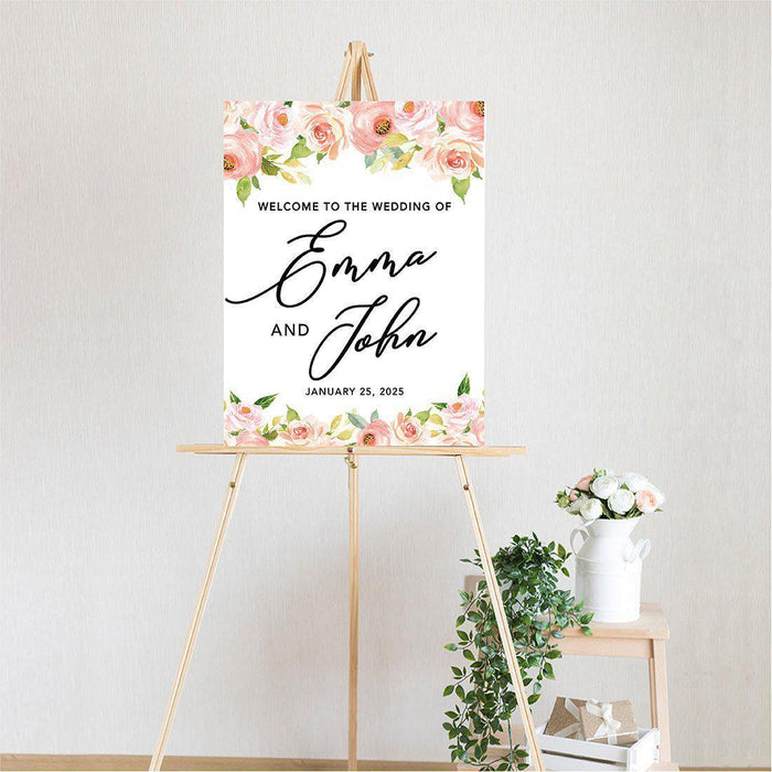 Custom Floral Canvas Wedding Guestbook Welcome Signs-Set of 1-Andaz Press-Modern Geometric Floral Hexagon Frame-